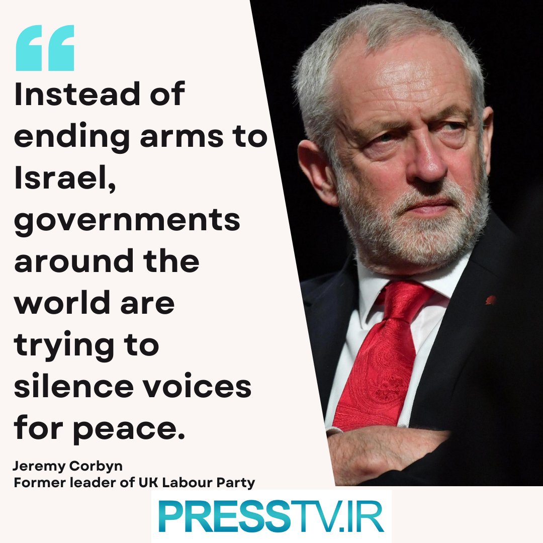 British politician and former Labour Party leader Jeremy Corbyn says governments around the world cannot hide their role in the Gaza genocide, adding that instead of ending arms to Israel, they are trying to silence voices for peace.