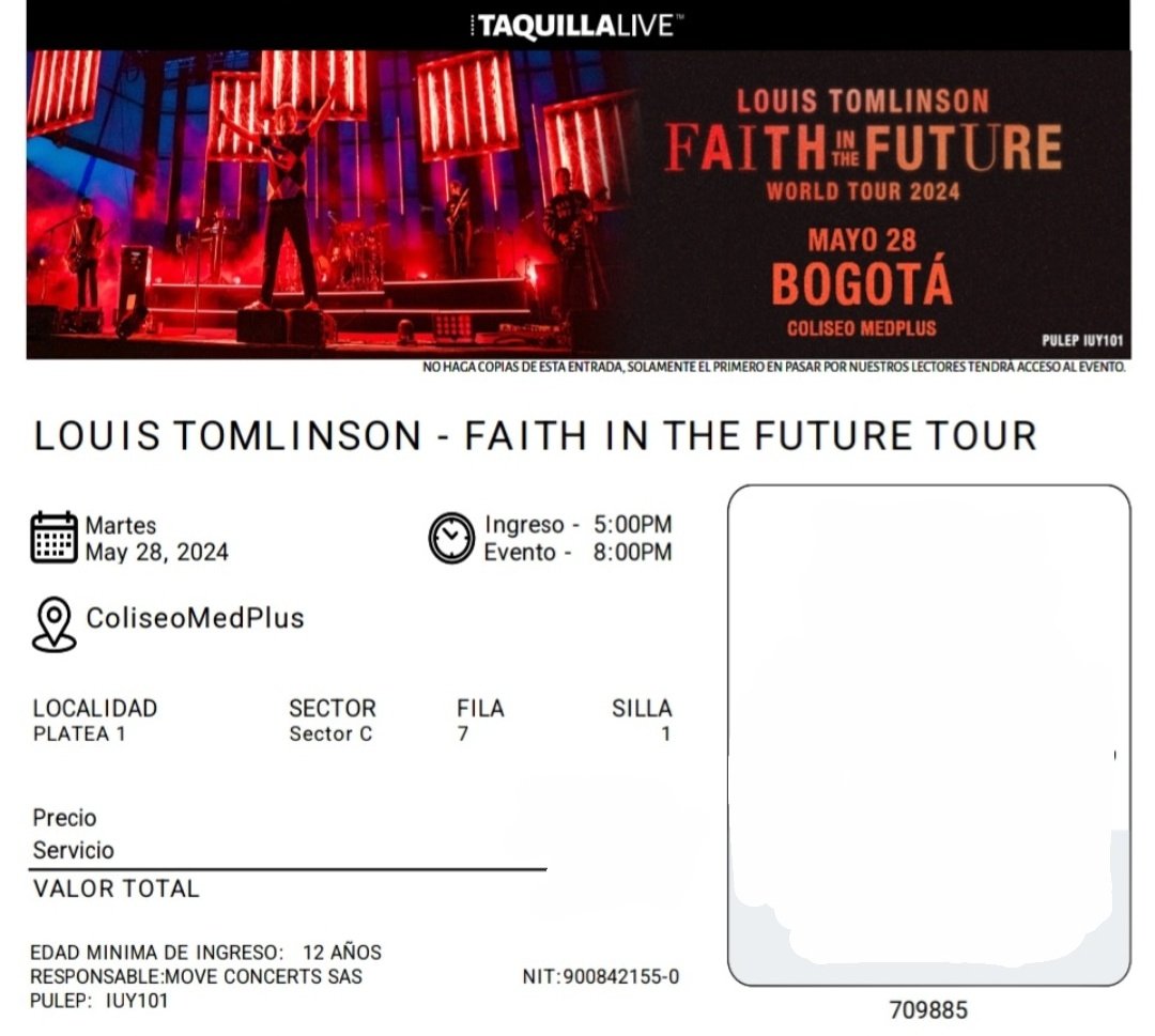 walls_vol6's tweet photo. VENDO BOLETA EN PLATEA 1 PARA EL CONCIERTO DE LOUIS EL 28 DE MAYO (BOGOTÁ) info al DM ‼️‼️ @Louis_Tomlinson @musictrendscol #FITFBogota #FaithInTheFuture #FaithInTheFutureBogota #FITFWorldTour #FITFLatam https://t.co/5RXvwfg9Pn