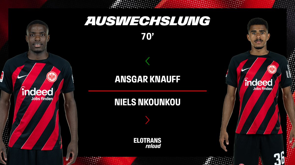 Wir wechseln doppelt: 🔻 Skhiri, @NielsNkounkou 🔺 Larsson, Knauff ––––– ⏰ 70. | #SGEB04 1:3 | #SGE