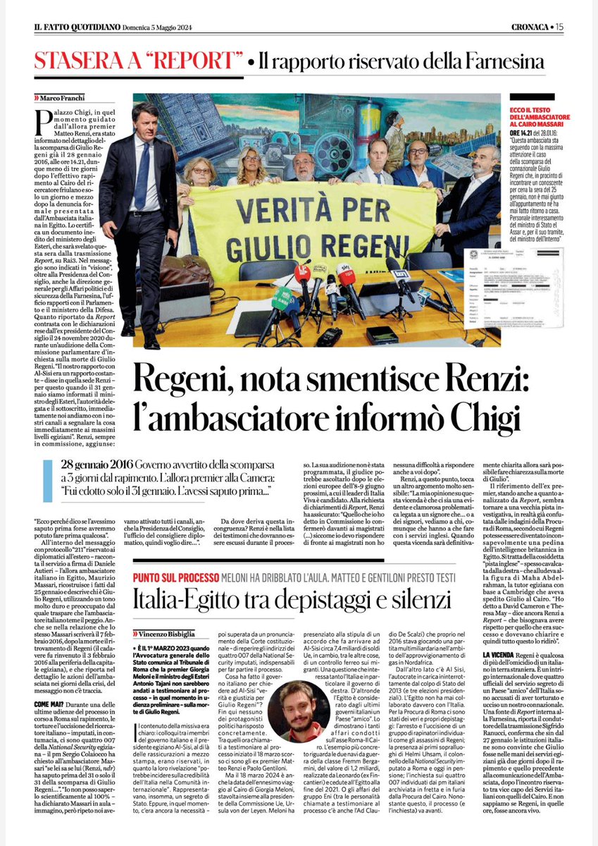 #Regeni, nota smentisce Renzi: l'ambasciatore informò palazzo Chigi. Via @fattoquotidiano