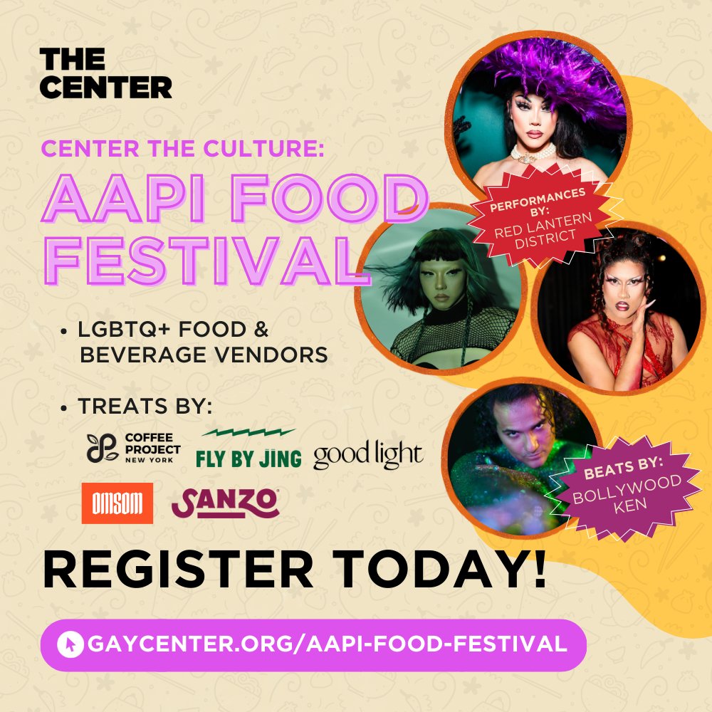 Join us as the mesmerizing talents of Red Lantern District collide with the rhythmic mastery of <a href="/bollywoodken/">Bollywood Ken</a> for an unforgettable showcase of LGBTQ+ AAPI Excellence! 

🎟️ The first 150 people will receive a $10 food ticket at the market!

Register today: gaycenter.org/aapi-food-fest…