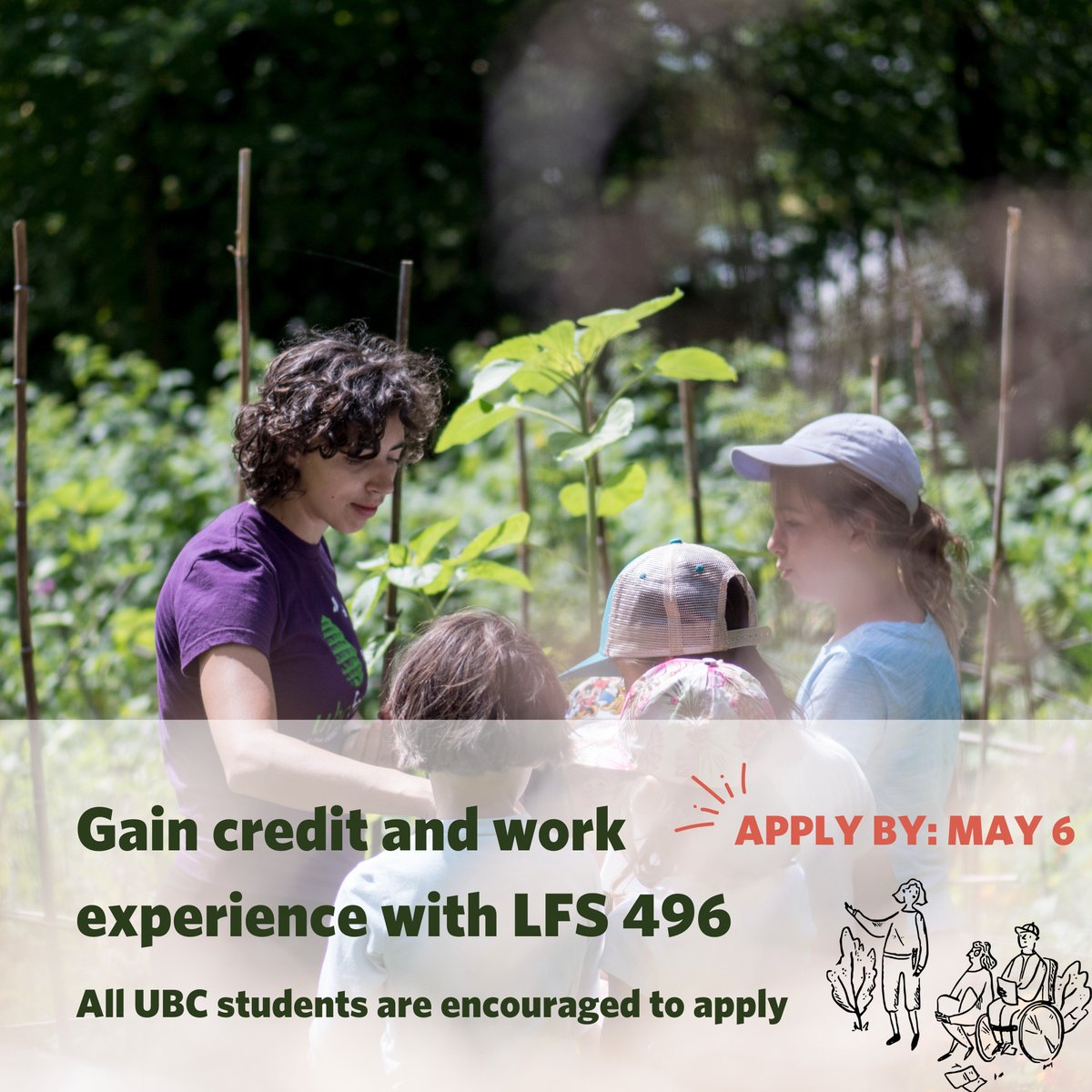 The deadline to apply for LFS 496 career development placements is tomorrow, May 6! Positions include Nature Camps Assistant, Content Creation Assistant, Events and Sites Assistant, Experiential Learning Community Educator, and more. ubcfarm.ubc.ca/learn/lfs496/