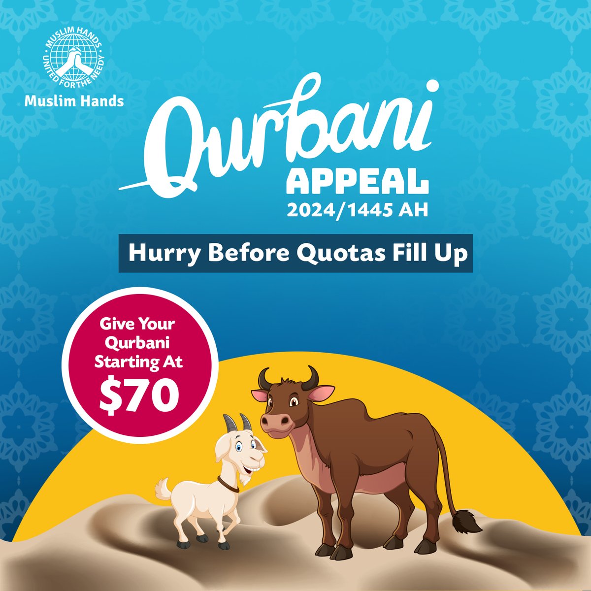 The Greatest Sacrifice is upon us! With Eid ul Adha just a few weeks away, make sure to give your Qurbani with Muslim Hands this year. 

#MuslimHandsUSA #EidUlAdha #Qurbani2024  #IslamicGiving #CharityAppeal #DonateToday #FaithInAction