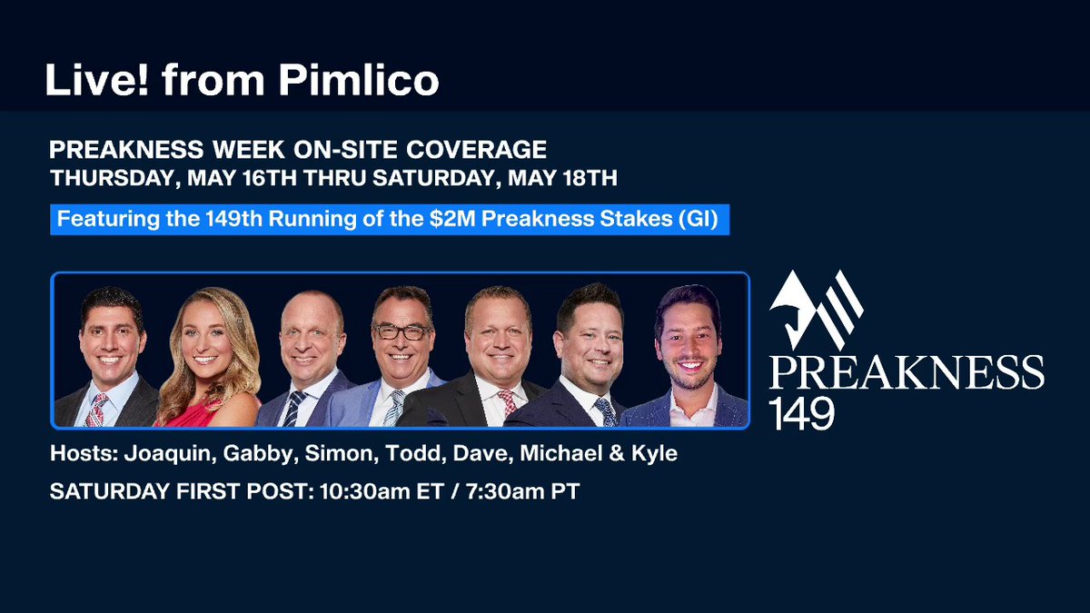 We will have live on-site coverage at Pimlico during Preakness week starting on Thursday, May 16th with @JoaquinJaime_,@Gabby_Gaudet_, @FanDuelTVSimon, @ToddTVG, @icecoldexacta, @FanDuelTVMike, and @KyleFDTV. Watch on @FanDuelTV.