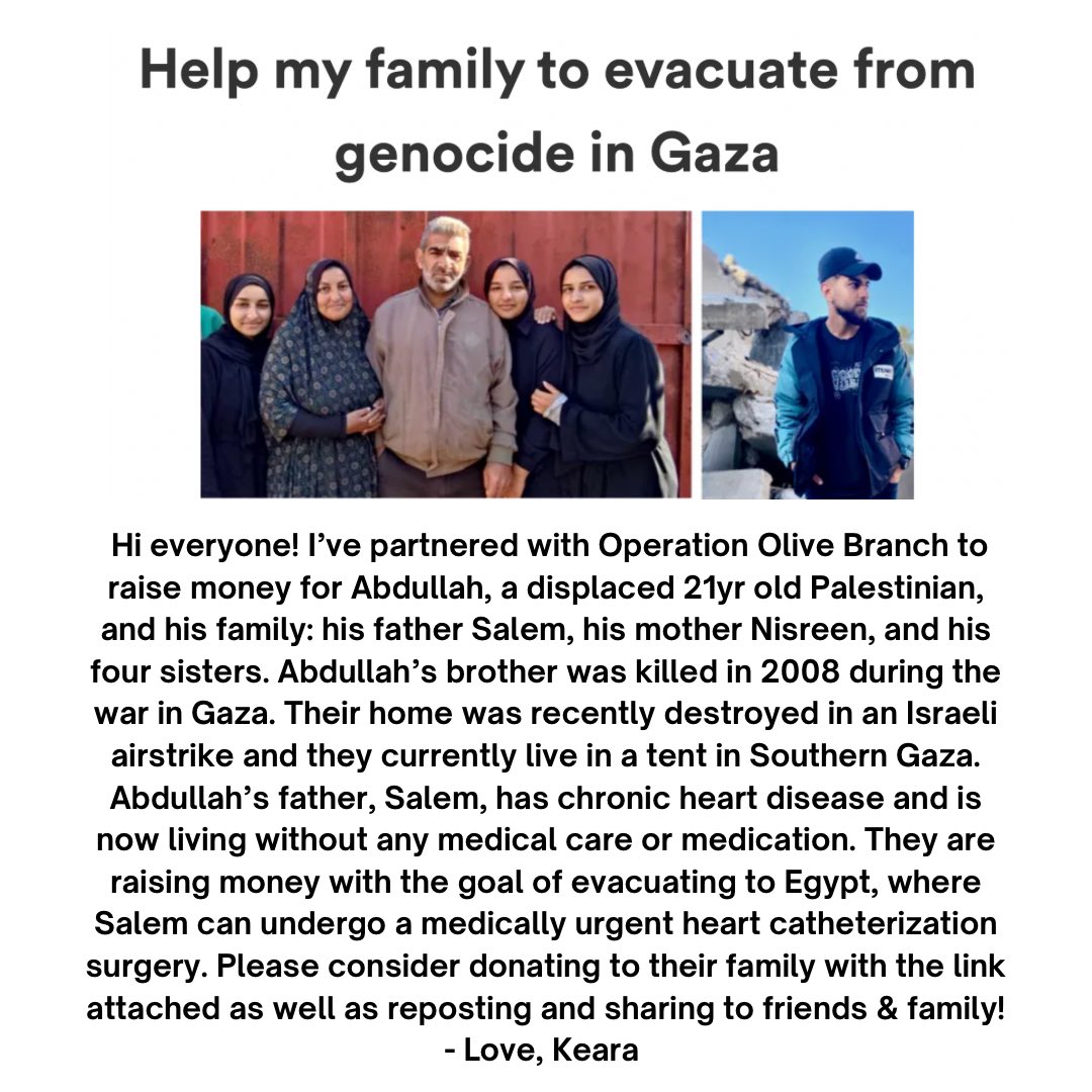 superkeara's tweet image. Hi everyone! I am currently trying to raise money for a Palestinian family in urgent need of donations (you can read their story below). Please donate anything u can and please share! Here is the link to donate: tinyurl.com/AbdullahsGoFun…