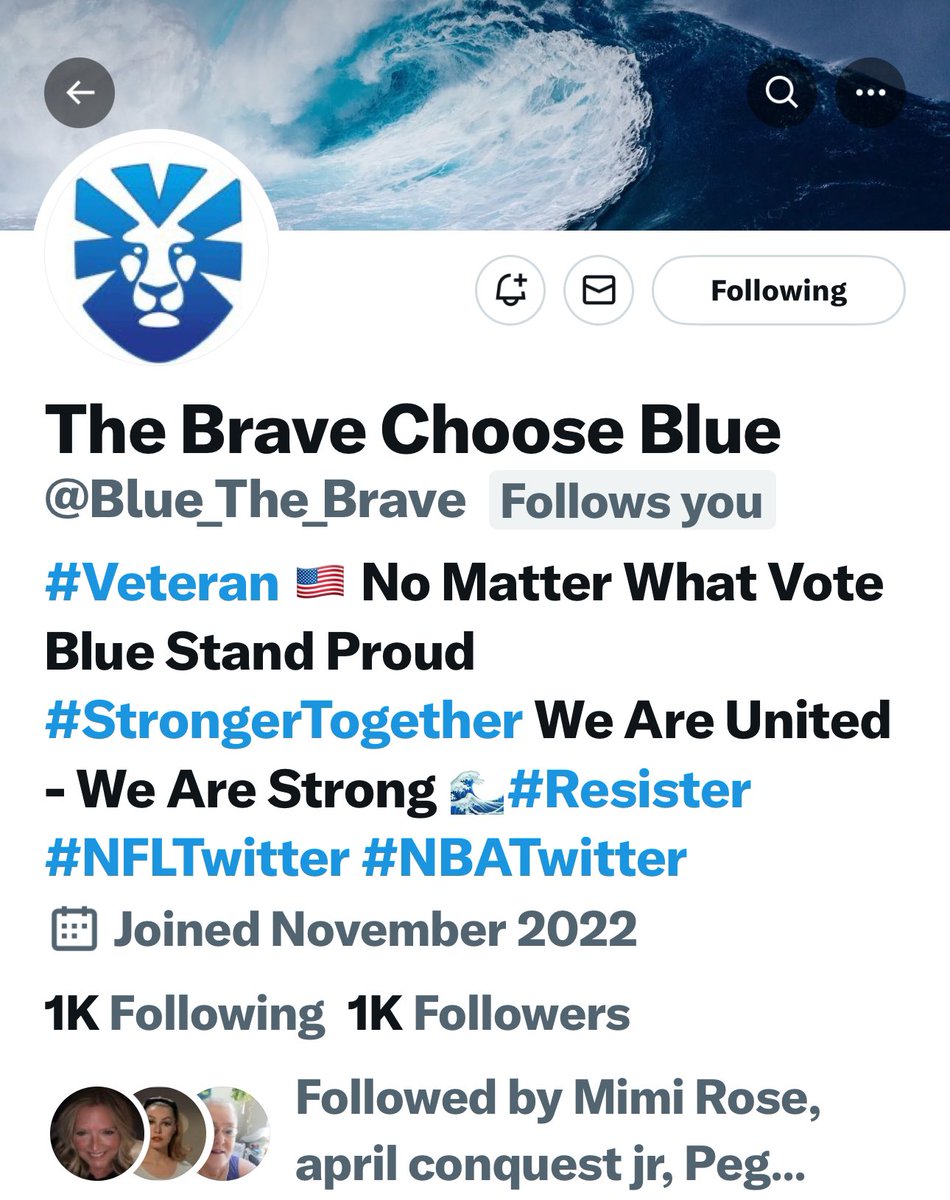 Congratulations Blue The Brave @Blue_The_Brave for passing 1K 💙REPOST💙