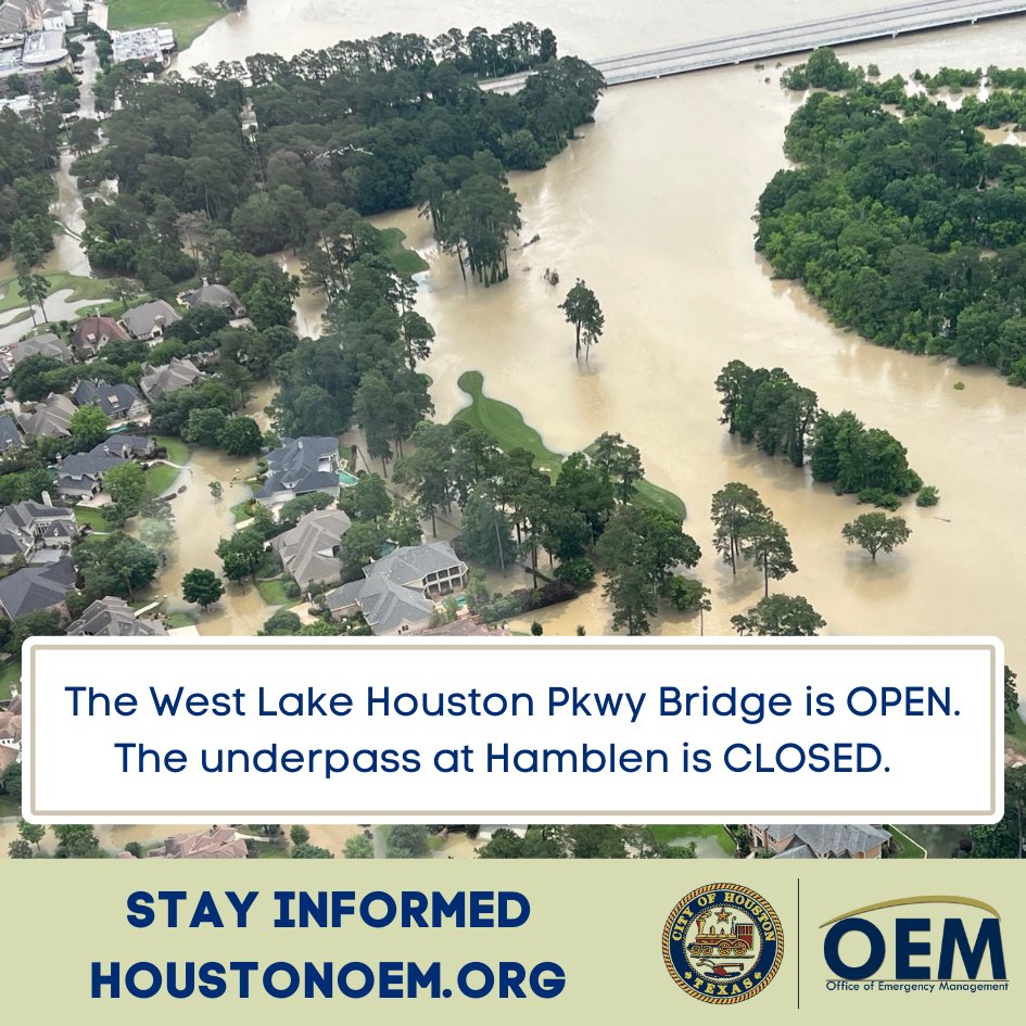 The bridge over West Lake Houston Parkway is now OPEN. The underpass at I-69/Hamblen Rd. remains closed.