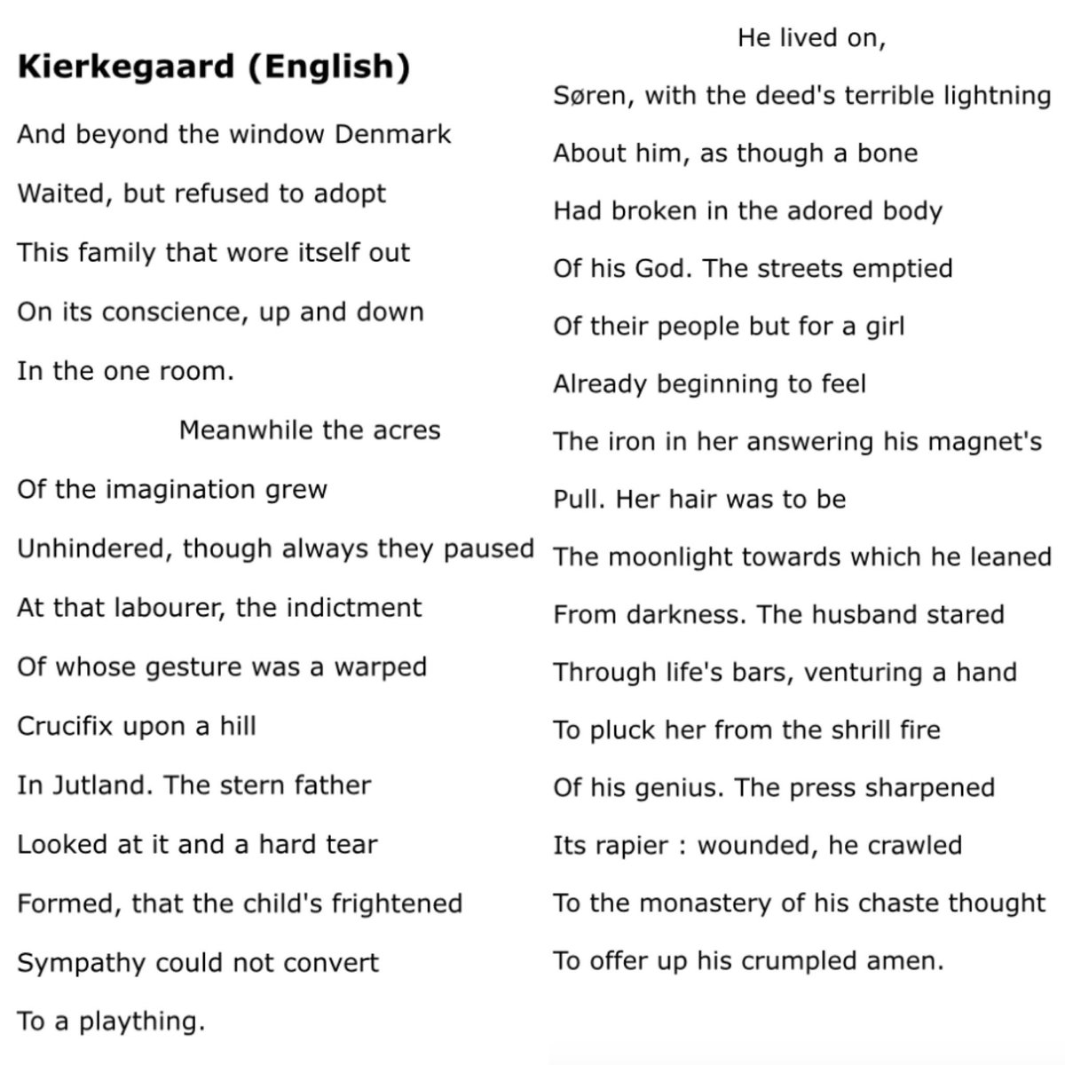 In memory of Kierkegaard on his birthday, a poem from R.S. Thomas: