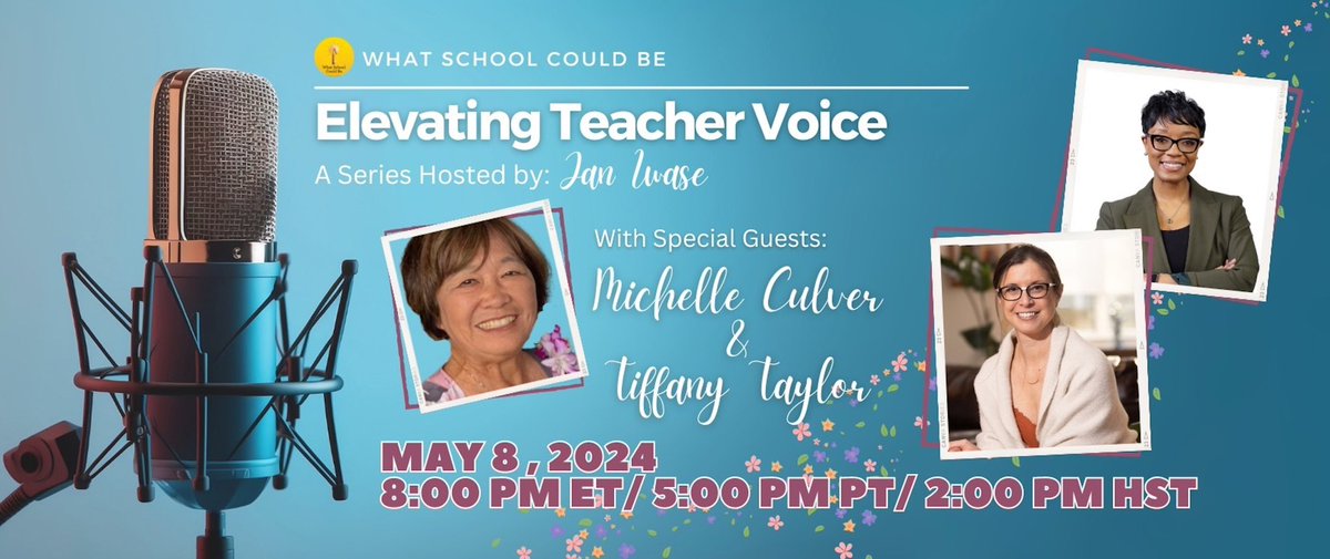 We have our final “Elevating Teacher Voice” blog study on Wed, May 5 at 8:00 pm ET, 5:00 pm PT, & 2:00 pm HST. Join us for a discussion about students and AI at the @SchoolCouldBe community. Sign up here: us06web.zoom.us/meeting/regist… Hope to see you!!