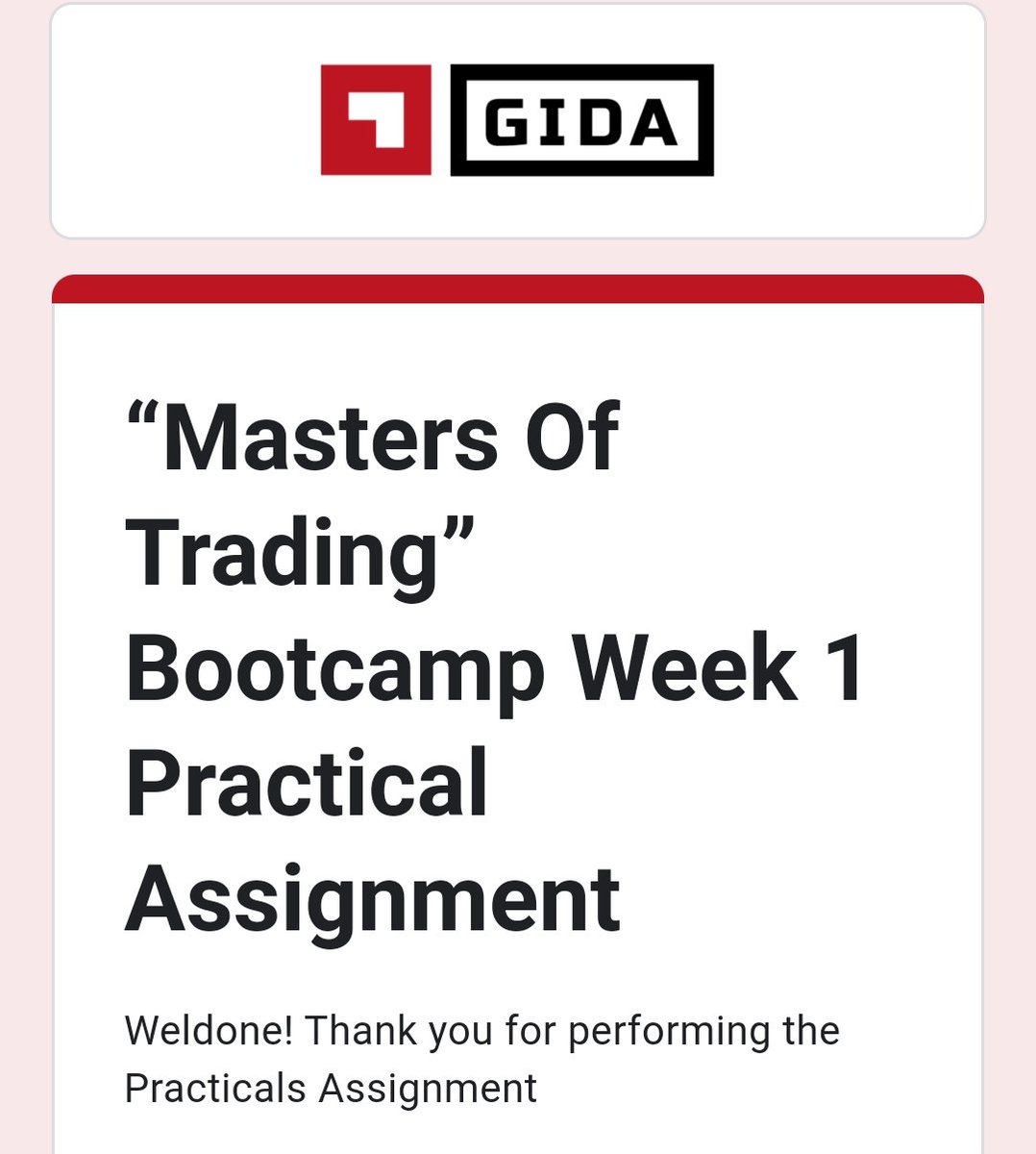 Just submitted my first MOT boot camp assignment. Opportunity made possible by @Official_GIDA @kevin_chibuoyim #MastersOfTrading #MOTBootcamp #GIDAMOT #GIDA