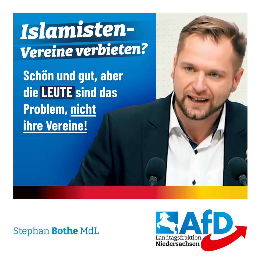 ++ #Islamismus: Darum sind Vereinsverbote NICHT genug! ++ Stephan @MdlBothe: »Neben den fanatischen Rädelsführern, wie wir sie in #Hamburg sahen, gibt es eine muslimische Gesellschaft, die zu solchen Demos in überwiegend schweigt.« #AfD #Niedersachsen ➡️ facebook.com/photo?fbid=405…