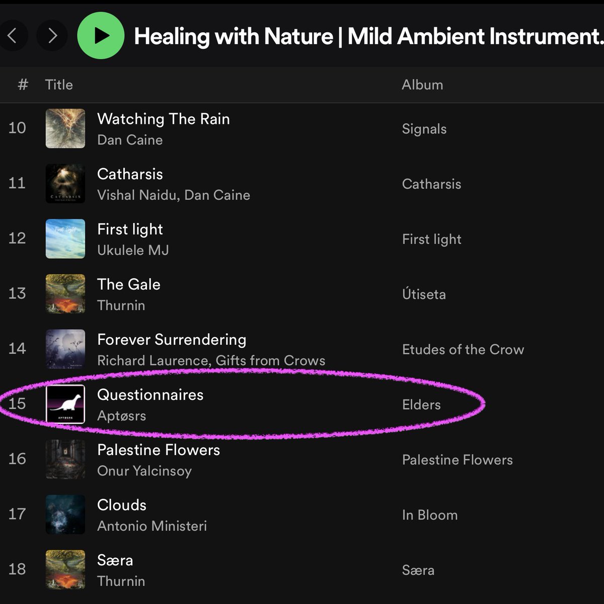 Thank you @MusicSinusoidal for adding my Aptøsrs song 'Questionnaires' (from debut album 'Elders') to this wonderful playlist 'Healing With Nature': open.spotify.com/playlist/1riLo… Thrilled to be alongside ace music by: @Ukulele_MJ, @JuliaThomsen10, @dancainemusic, & more.