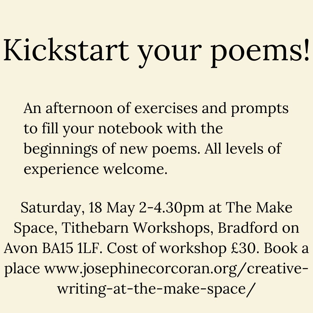 New poetry writing workshop in #BradfordOnAvon at The Make Space, Tithebarn Workshops. More details/booking josephinecorcoran.org/creative-writi…