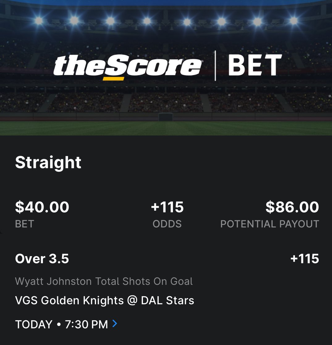 🚨Straight Bet Alert!🚨 

🎯 Wyatt Johnston over 3.5 Shots on Goal 🎯

🏒 Dallas Stars vs Vegas Golden Knights Game 7! 

Johnston has been a key player and needs to keep firing shots to secure a win today! 

#NHLPlayoffs #DALvsVGK #Game7