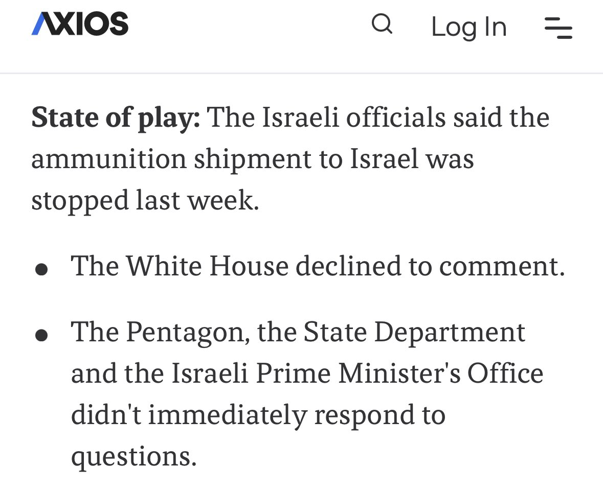 I can’t stand the Biden Administration.

“It is the first time since the Oct. 7 attack that the U.S. has stopped a weapons shipment intended for the Israeli military. The incident raised serious concerns inside the Israeli government and sent officials scrambling to understand…