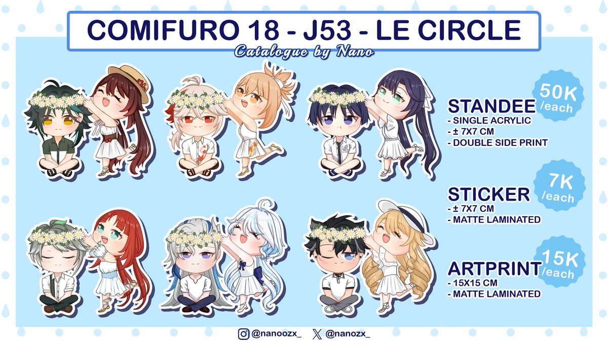 nanozx_'s tweet photo. 💙 LIKES &amp; RTs ARE APPRECIATED  💙

HELLO GUUYYSSSS. Here's my catalogue for CF18. Please take a look (σ≧▽≦)σ

• Booth J53, Le Circle
• Both Days
• OTS Only
• Fandom : Genshin Impact

See you there! 💙

#cf18 #cf18catalogue #comifuro18 #comifuro18catalogue https://t.co/NuXVcUVZuG