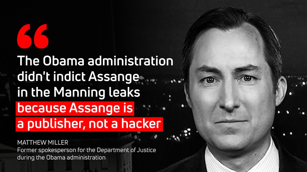 'Die Obama-Regierung klagte Assange für die Manning-Leaks nicht an, weil Assange ein Publizist ist, kein Hacker.' -- Matthew Miller ehem. Sprecher des US-Justizministeriums unter Obama #FreeAssange #FreeAssangeNOW #JournalismIsNotACrime via @SomersetBean