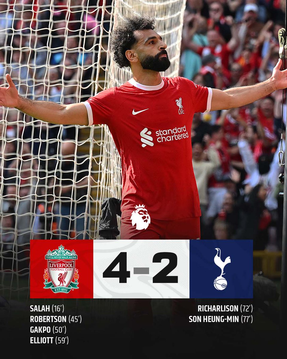 FULL TIME ⏱️

Liverpool secure three points on Jurgen Klopp's penultimate home game as #LFC boss despite a late fightback from Ange Postecoglou's Spurs 🔴

#PremierLeague