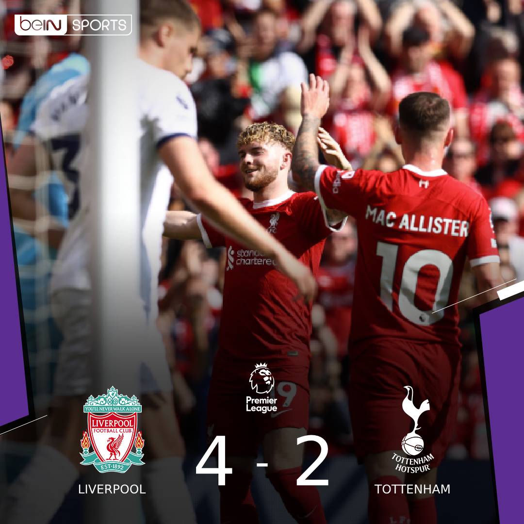 FT: @LFC 4 @SpursOfficial 2 Tottenham fought back admirably in the second half but Liverpool proved to be too strong in the end! #beINPL #LIVTOT