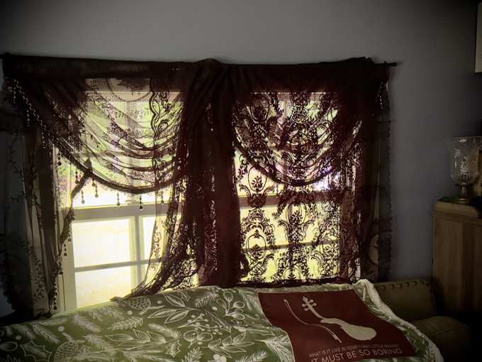 New curtains &amp; my sleepy kitteh 🐈&zwj;⬛ https://t.co/fL70aitusN