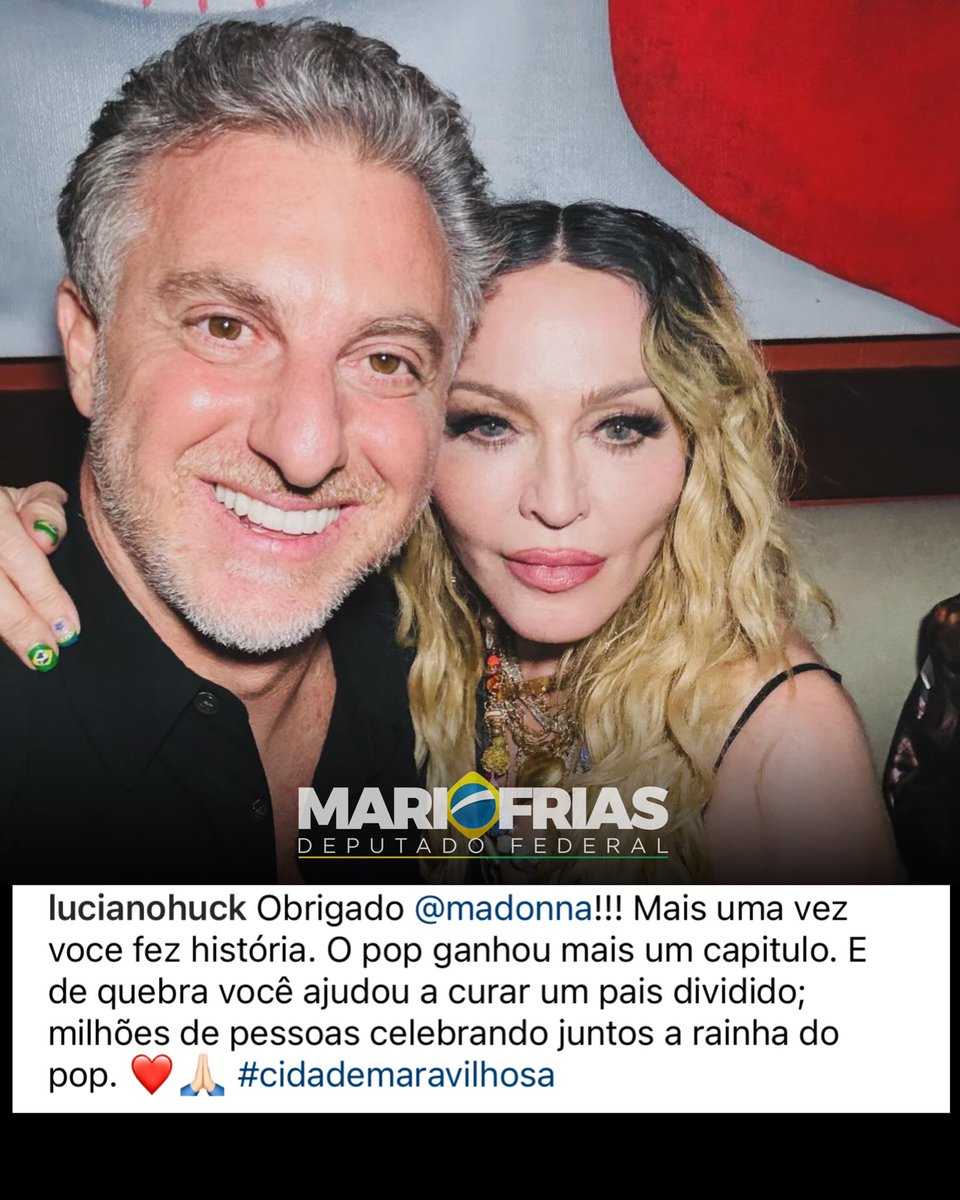 Luciano Huck diz que Madonna “ajudou a curar um país dividido”. Não, Luciano. Quem está verdadeiramente ajudando a curar o país nesse momento são os próprios brasileiros, bombeiros, militares, médicos e voluntários dedicados, que arriscam suas vidas para resgatar e amparar os…