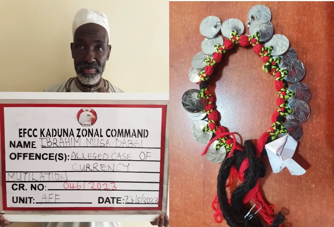 In May last year, I was enraged when the EFCC secured the conviction of this old man for naira abuse. 

The man ekes out a living by converting worthless Nigerian coins into pieces of art and ornament. 

He was found guilty as charged by the EFCC at the Federal High Court in