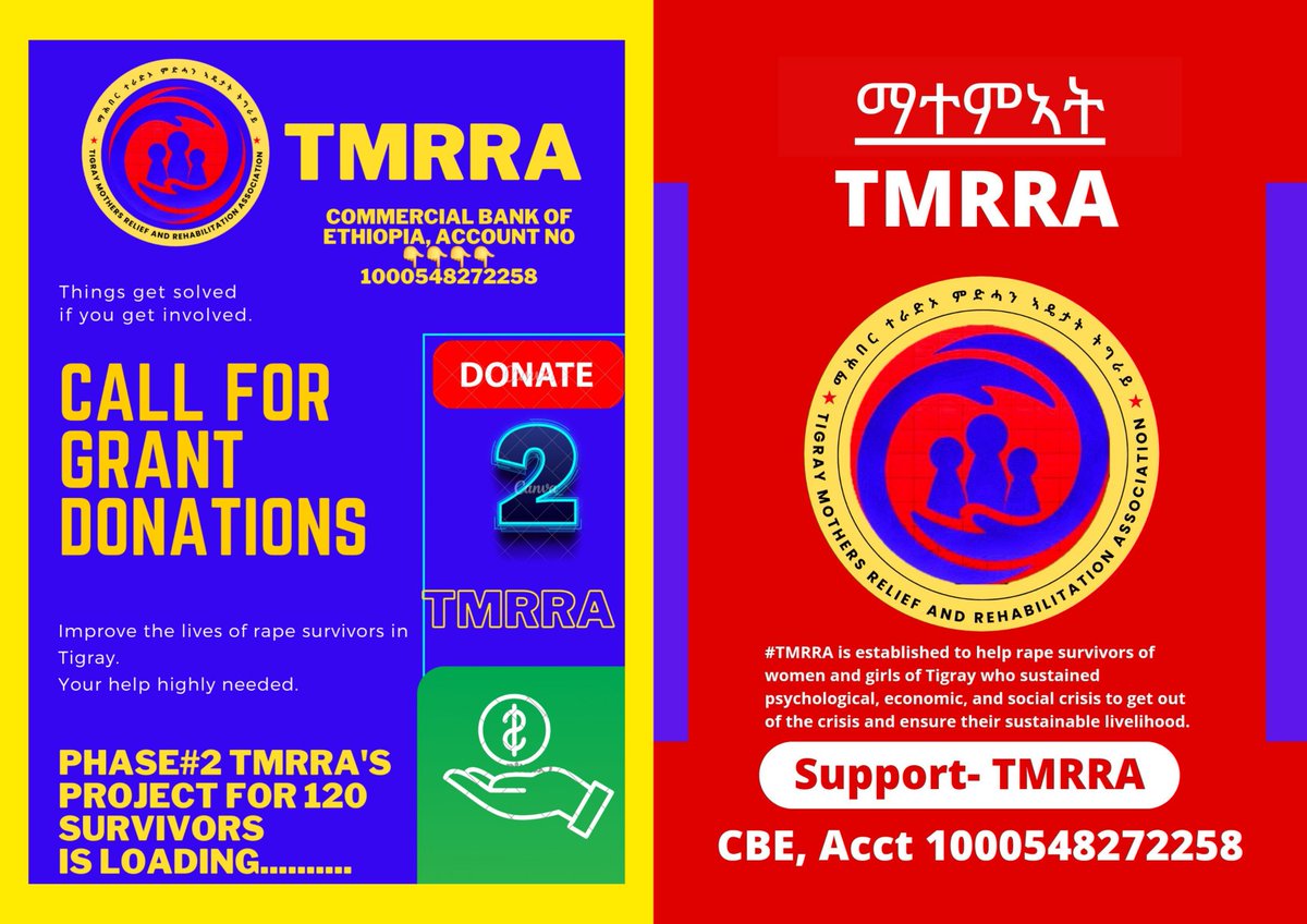13/15 Dear @UN_Women @WHO Realizing that 🇪🇹, 🇪🇷 and Amhara forces have used rape as a weapon of war strategy, to help our survivors, we have established a local association called #TMRRA. Therefore, @tmrra5533 need your support. #Justice4TigraysWomenAndGirls