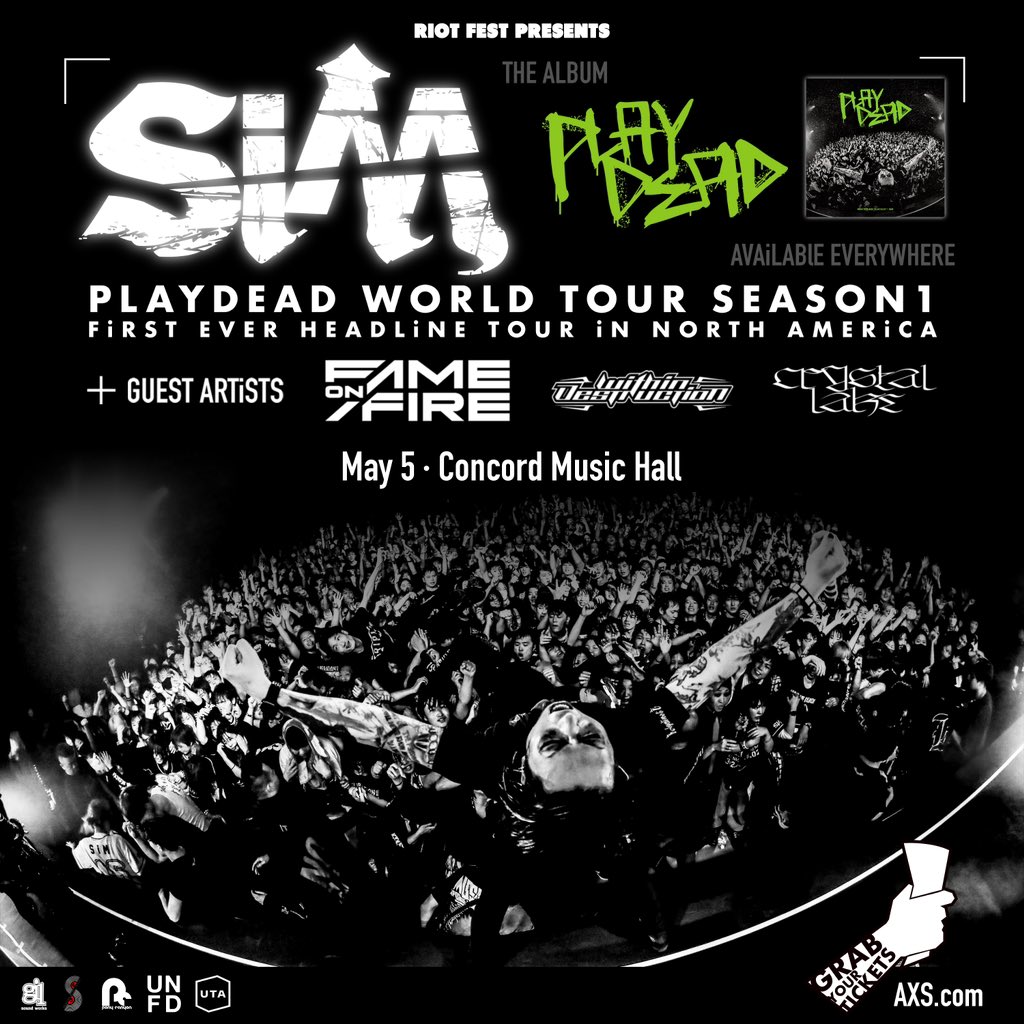 ⛓️TONIGHT⛓️
See you at 6 for @SiM_Official w/ @fameonfire, @DMWDestruction, + @CrystalLake777 ❤️‍🔥 Fast paced rock and dance-punk fuse together for a night of wild jams. Limited tickets remain

🎟️ hive.co/l/simband