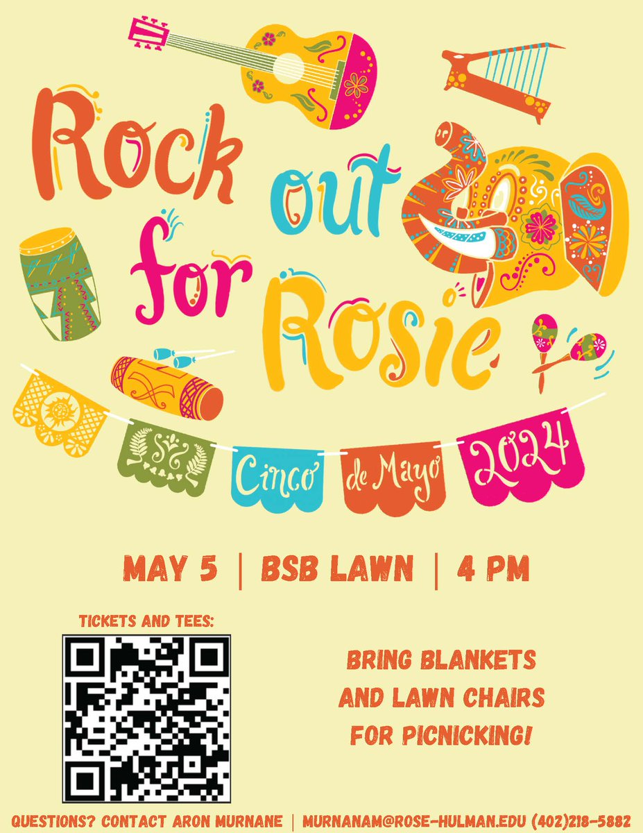 Rock Out For Rosie is today at 4 p.m. on the BSB Lawn. This event, featuring campus bands, is raising funds for diabetes research through the Juvenile Diabetes Research Foundation. Donate through the QR code on the event poster. #rosehulman Watch online: youtube.com/watch?v=CvvS9m…