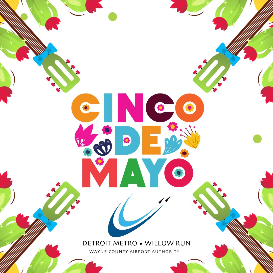 🎉 Happy Cinco de Mayo from DTW! ✈️ Whether you're jetting off to a fiesta or just enjoying some fun here at home, we hope your day is filled with music, laughter and more! Cheers to a festive celebration! #CincodeMayo #flyDTW
