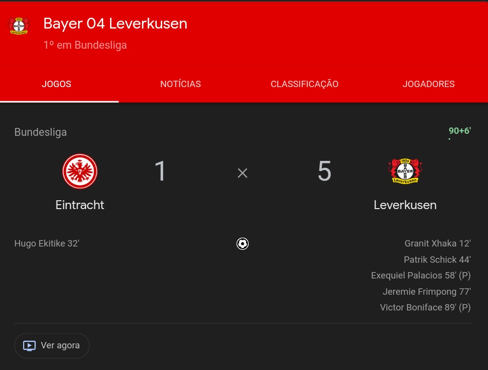 Mais uma goleada impiedosa do Bayer Leverkusen.

Caminhando rumo a serem o primeiro time da HISTÓRIA a conquistar uma tríplice coroa INVICTA.

Torcendo muito por eles 💪🏻