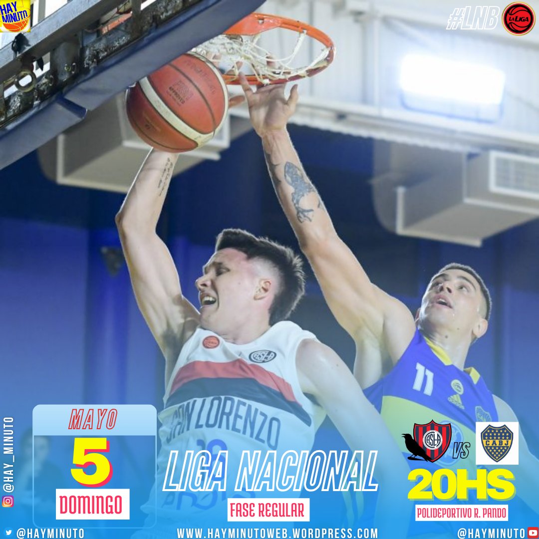 #LigaNacional 🏀
📍 [Fase Regular]
📅 Domingo 5 Mayo 
🕗20hs
🏟️ Poli Roberto Pando
 
🔜 @CASLABasquet (20-13) 6️⃣° busca recuperarse de la derrota en Junín ante @BasquetBocaJrs 9️⃣° (19-13) que también llega de perder 

👥 @anibalbritez05- @roberto09smith  - A. Rosas 

#LaLiga40