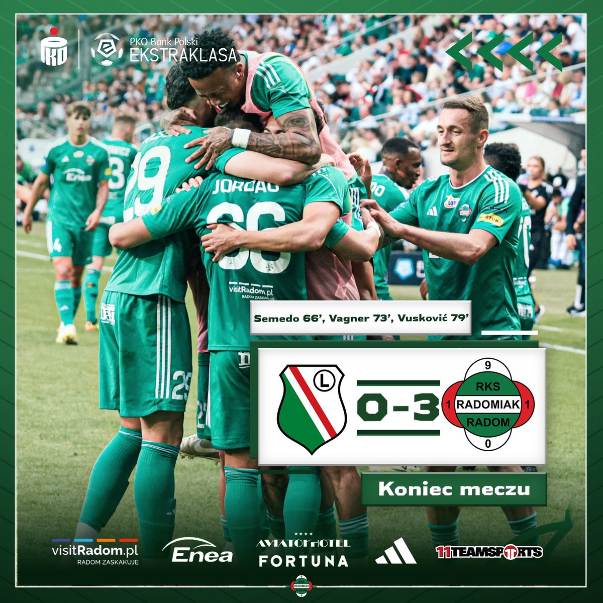 Zieloni, mamy to! 👏 Wygrywamy w meczu przyjaźni z Legią w Warszawie!!! 😍😍😍
#LEGRAD 0:3

#GramyRazem | @_Ekstraklasa_ | @Grupa_Enea