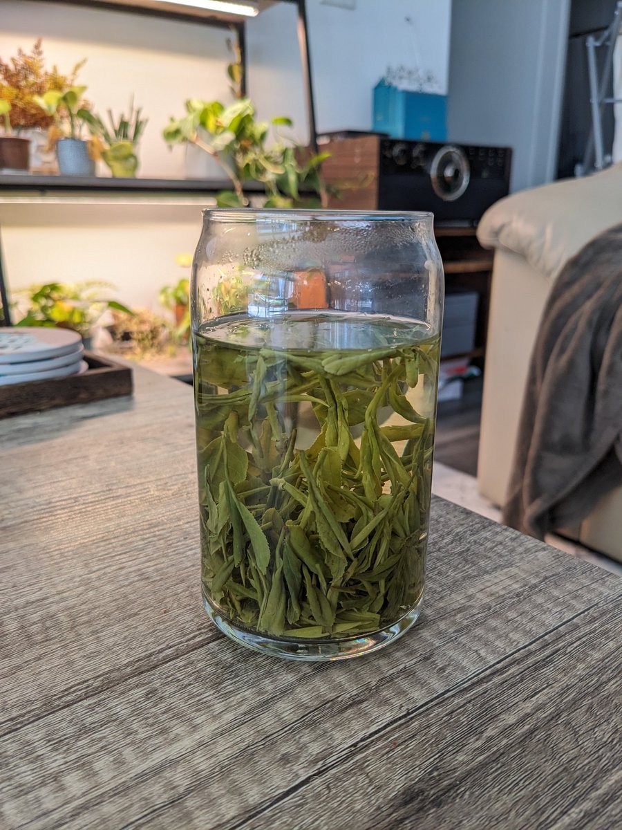 fun fact I learned from the longjing farmers: you can tell whether the tea is processed by hand or machine from how quickly the leaves fall as they steep

a lot of teas now are half processed by hand and half by machine; the faster it falls, the more it's hand processed