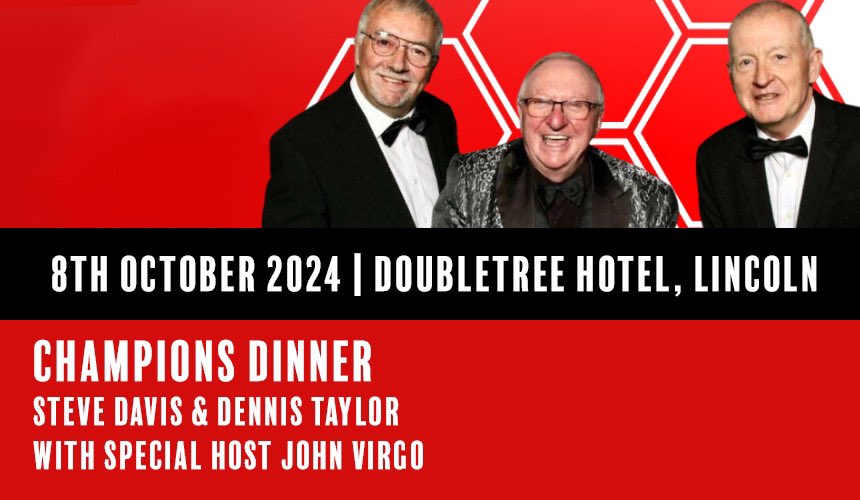 WAYS Promotions (@wayspromotions) on Twitter photo Don’t forget you can see <a href="/SteveSnooker/">Steve Davis</a> <a href="/dennistaylor147/">Dennis Taylor</a> and <a href="/jvofficialjv/">John Virgo</a> for an Exclusive Champions Dinner in partnership with @doubletreelinc and Doubletree Hull. ⭐️Limited VIP packages available ⭐️ #snooker #worldsnookerchampionship
🎫 👉wayspromotions.co.uk Don’t forget you can see <a href="/SteveSnooker/">Steve Davis</a> <a href="/dennistaylor147/">Dennis Taylor</a> and <a href="/jvofficialjv/">John Virgo</a> for an Exclusive Champions Dinner in partnership with @doubletreelinc and Doubletree Hull. ⭐️Limited VIP packages available ⭐️ #snooker #worldsnookerchampionship
🎫 👉wayspromotions.co.uk