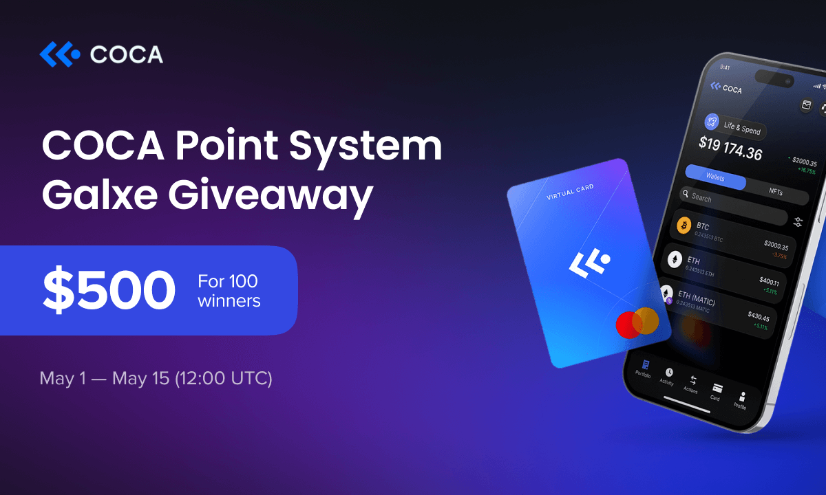 💥$500 #giveaway on Galxe to celebrate the launch of the COCA Point System!

🎁 $500 worth USDT
🏆 100 winners
📅 Dates: 1 May - 15 May

✅Like, RT &amp; Tag 3 Friends
✅Complete tasks and win: app.galxe.com/quest/PK68T5JM…

#gleam #airdrop #CryptoNews #web3 #TaskOn #Zealy #Galxe #COCA