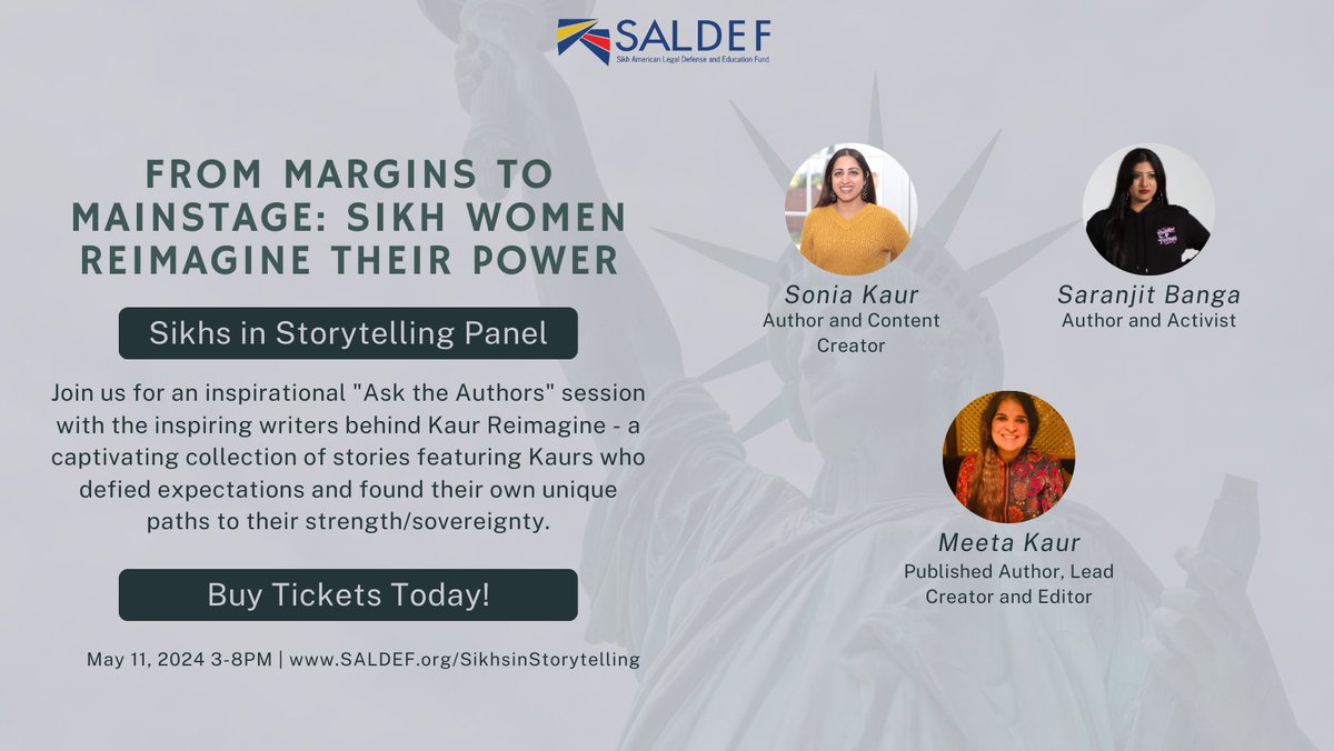 #SikhsinStorytelling will host an 'Ask the Authors' session with the inspiring writers behind Kaur Reimagine - a captivating collection of stories featuring Kaurs who defied expectations. 

Get tickets today! saldef.org/sikhsinstoryte…