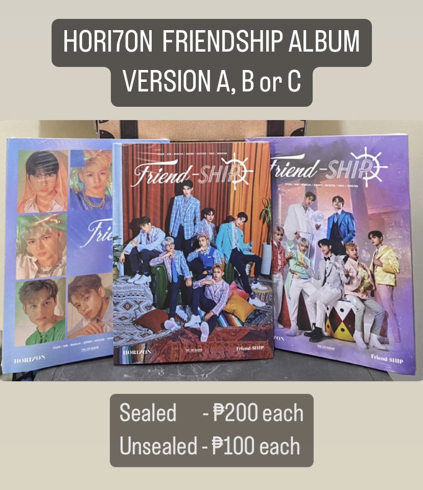 WTS LFB

OT7 Signed Daytour Photobook - ₱350 each

FriendSHIP Album (Version A, B or C)
Sealed - ₱200 each
Unsealed - ₱100 each

RFS: Extras

DM or comment sa interested.

Tags HORI7ON VINCI KIM KYLER REYSTER WINSTON JEROMY MARCUS
