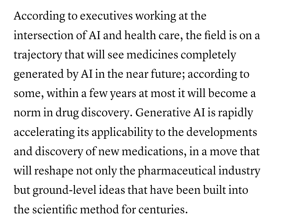 Scientists at Eli Lilly have been surprised by the novelty of AI-driven pharma design. During the Patel podcast, Dario said that the models already possess all the information needed for biological breakthroughs; the bottleneck is capabilities, and we are nearing a tipping point.