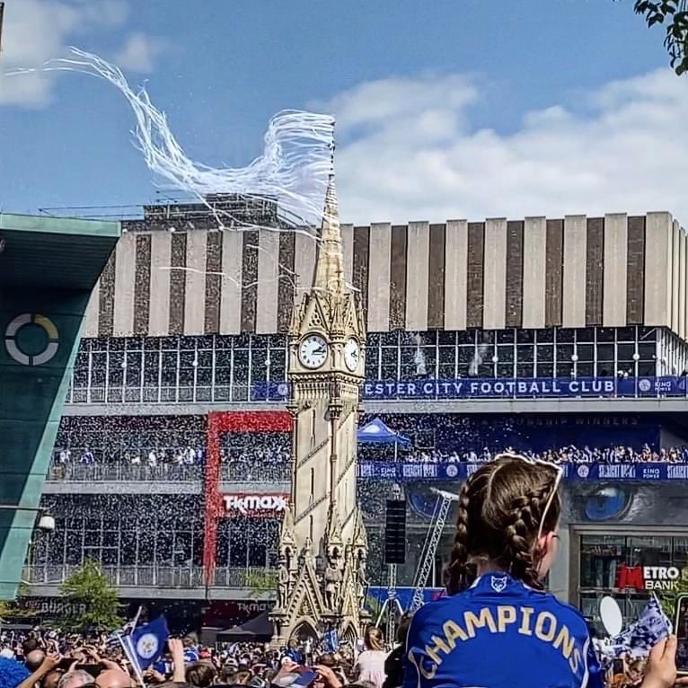 Feel for whoever at @Leicester_News has got to get the streamers off the clock tower after the @LCFC party today lol !. @visit_leicester @BBCLeicester @BBCRLSport @OwynnPA @Ady_Dayman @_mattpiper @JackRaff