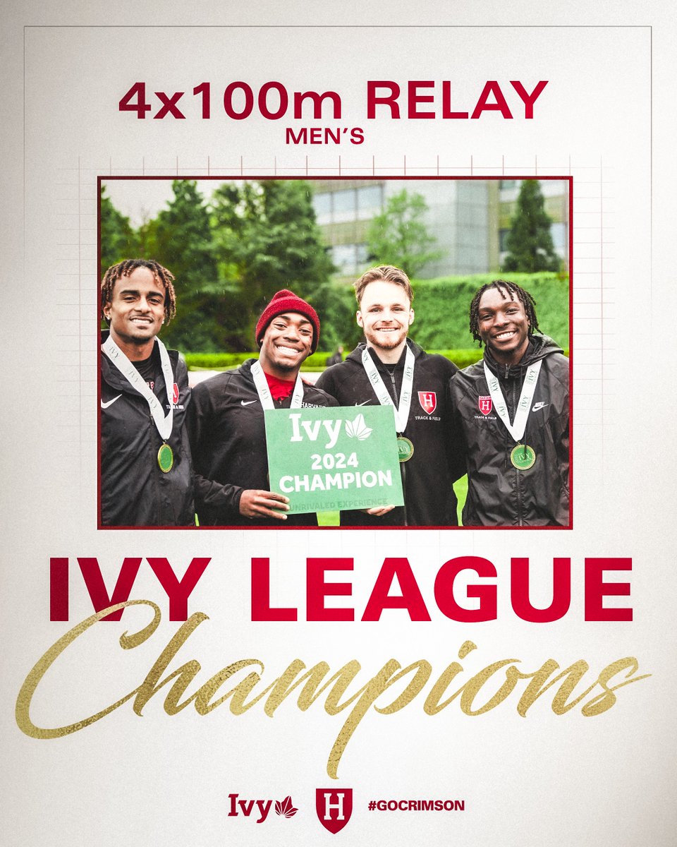 Relay Champs 🥇 The men's 4x100m relay team wins the Ivy League title in style, setting a new meet record with a time of 40.07! #GoCrimson