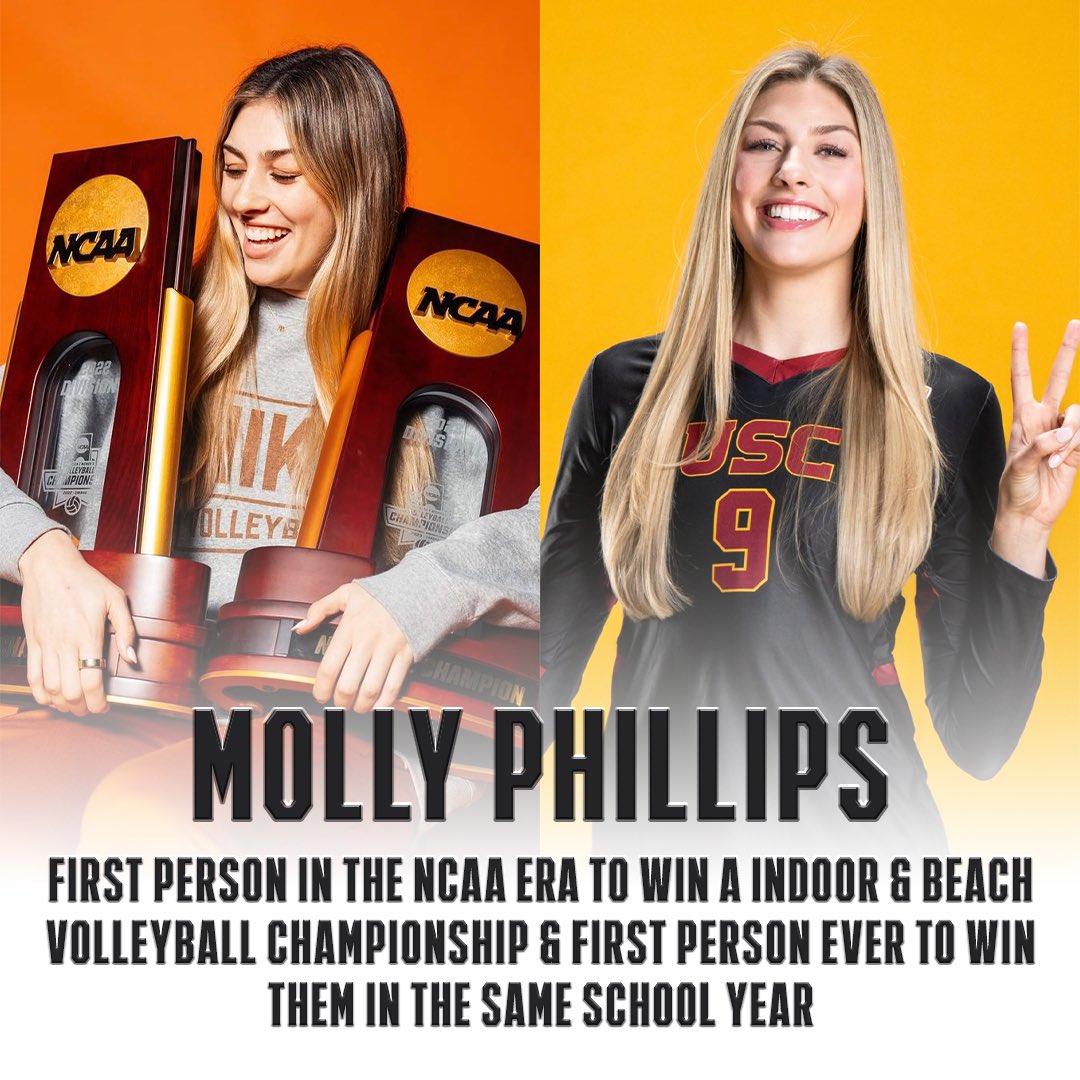 ✨ 𝐌𝐀𝐊𝐈𝐍𝐆 𝐇𝐈𝐒𝐓𝐎𝐑𝐘 ✨

After winning a National Indoor Championship in the fall at Texas and a Beach Championship this spring at USC, Molly Phillips became the first player in the win both in the same school year