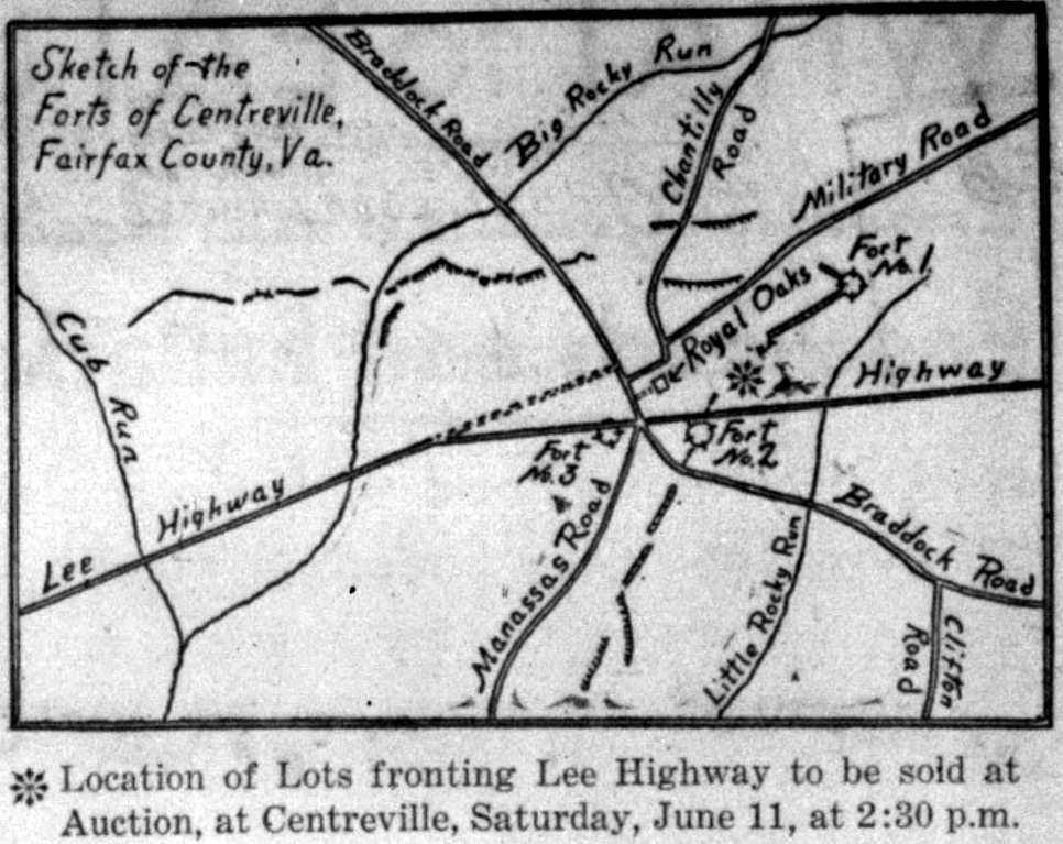 Location of Lots fronting Lee Highway to be sold at Auction, at Centreville, Saturday, June 11, at 2:30 p.m.