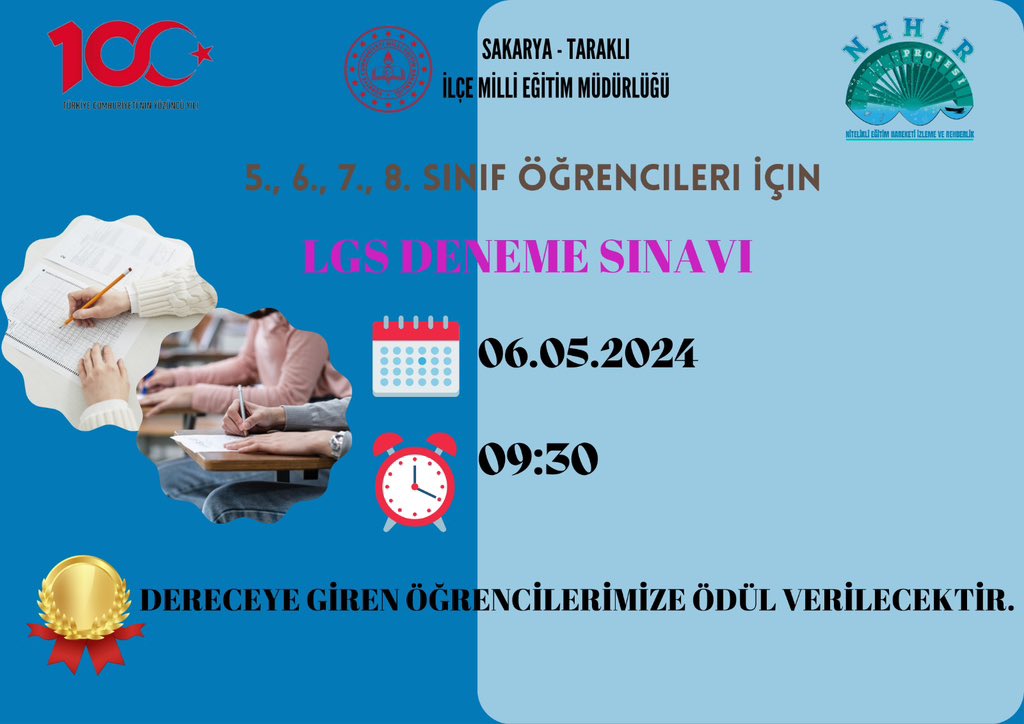 Taraklımızda ' tüm sınıflarımızda gerçekleşecek olan ölçme ve değerlendirme sınavında ' öğrencilerimize başarılar dileriz. @Yusuf__Tekin @tcmeb @ValiKaradeniz @BSerttas25 @coskunbakirtas @remzi_yetkin @sakaryamem