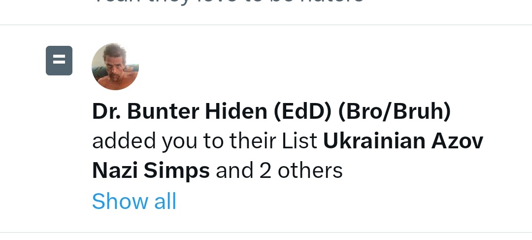 🤣 🤣This anti-Ukraine MAGA 🤡 added me to his 'Ukrainiann@zi simps' list and his profile is just full of reportable posts if you're feeling like some Sunday fun 🤣 @ Dr_Bunter_Hiden