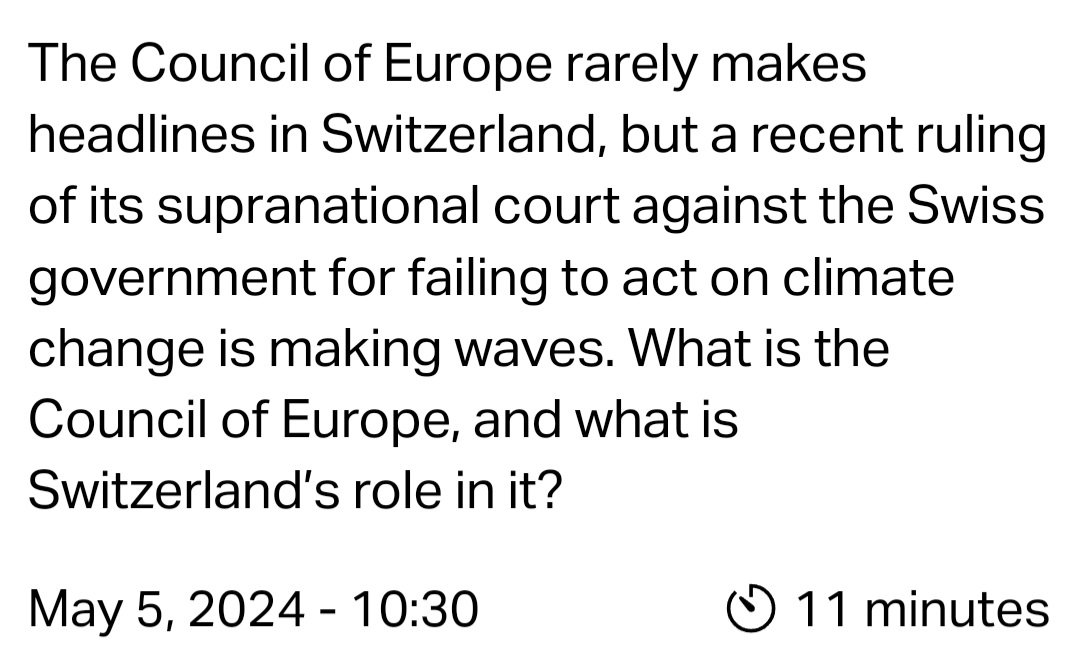 #Schweiz #Suisse #EUKritik 
ECHR’s conviction against Switzerland 

A day at the Council of Europe with Swiss delegate
swissinfo.ch/eng/democracy/… #Klima #climatechange #ClimateBrawl
