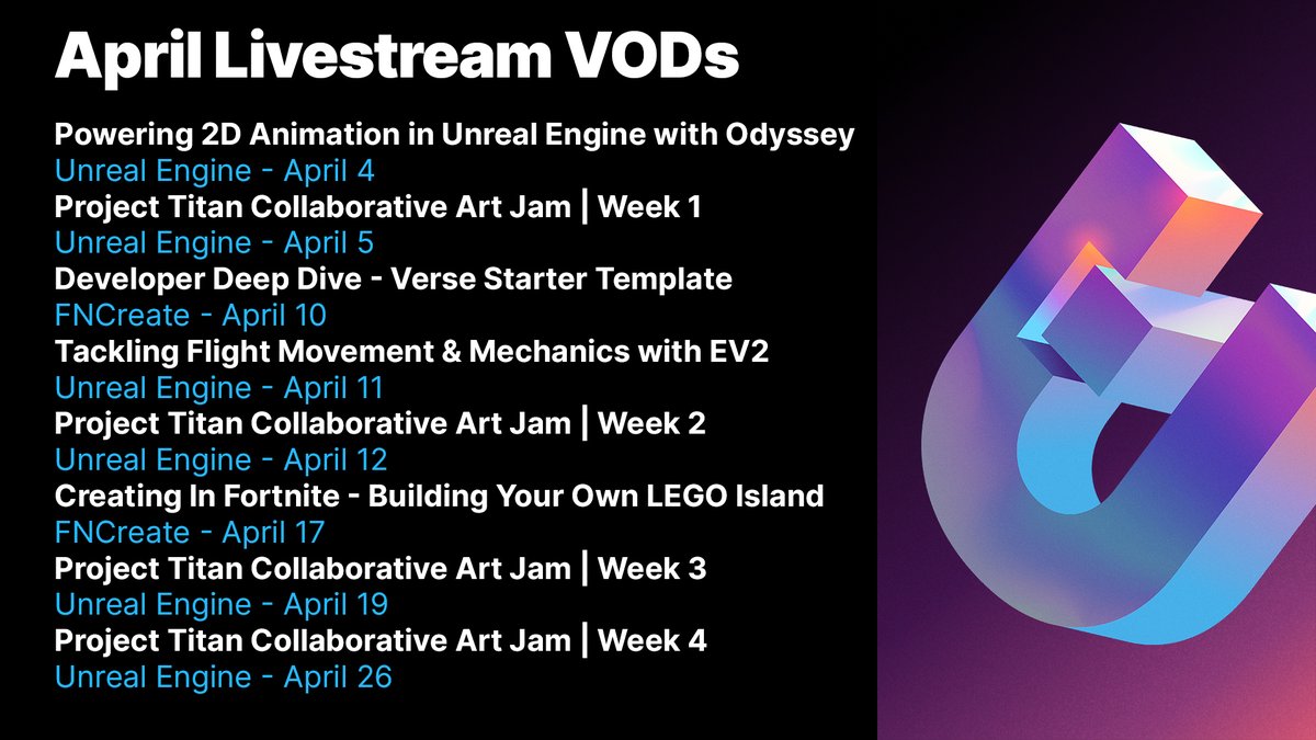 Don't fret if you missed any of April's livestreams, we've got the VODs here 🎦: ⚫epic.gm/unreal-engine-… 🔴epic.gm/fncreate-strea…