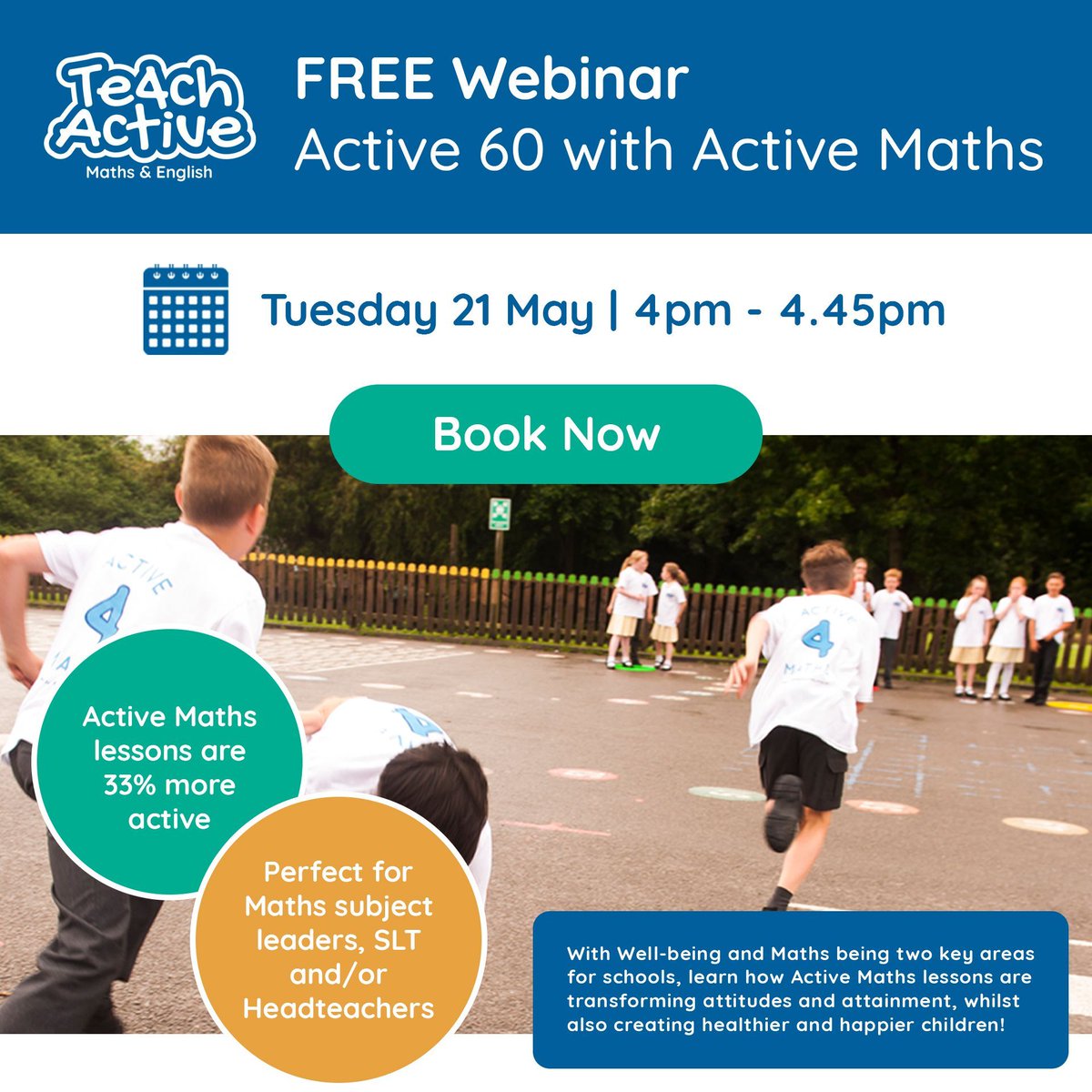 🌟 Join us for our latest webinar: Active 60 with Active Maths! With Well-being and Maths being two key areas for schools, learn how #ActiveMaths lessons are transforming attitudes and attainment, whilst also creating healthier and happier children! 🔗 buff.ly/4aP44LS
