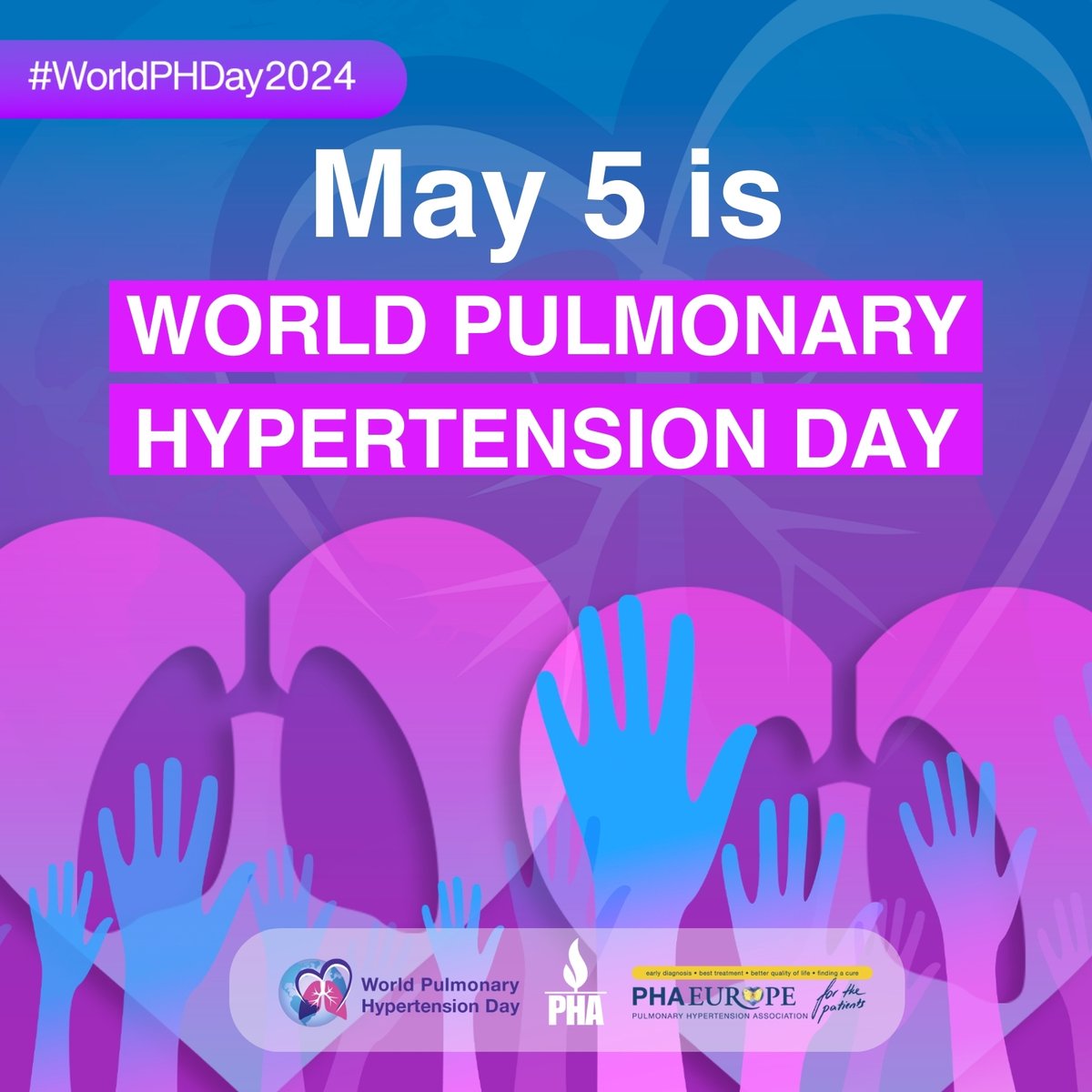 Today is #WorldPHDay2024! Now through May 31, join us in raising #pulmonaryhypertension awareness; advocating for access to #PH diagnosis, treatment and care; and celebrating the lives of people with PH. Learn how you can get involved this May. ow.ly/oct550Rntlt