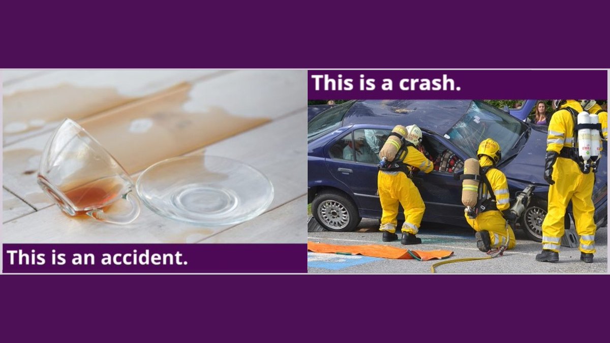 It’s a crash not an accident. End the language of denial! The term ‘road accident’ exemplifies society’s tolerance of road danger. Too many still do not hold drivers accountable for their actions, implying instead it was a matter of chance. >> @RoadPeace << #SSRP | #SaferRoads